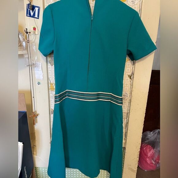Vintage blue dress with  white stripe - Picture 6 of 14